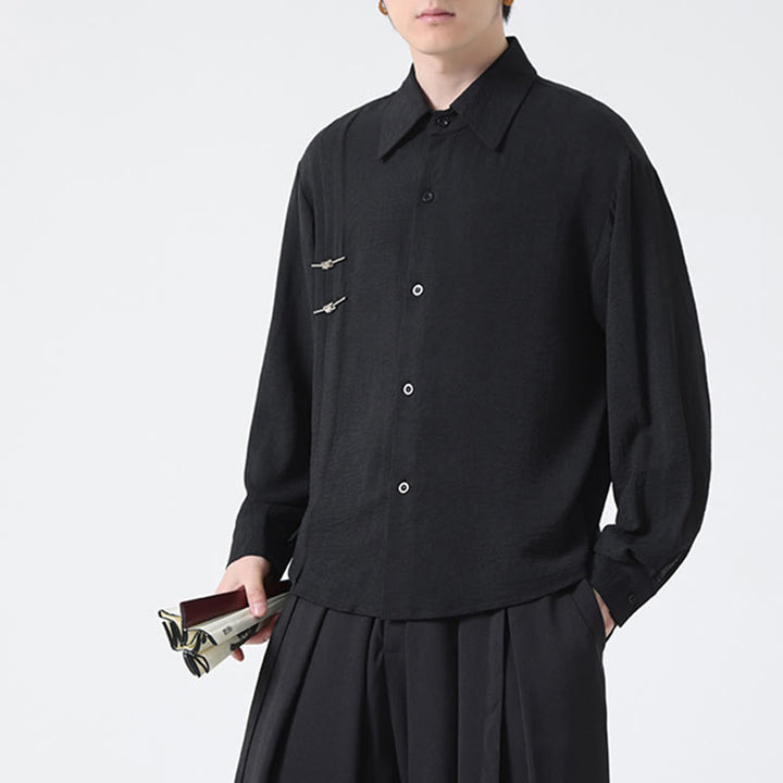 Buddha Stones Plain Buttons Stand Collar Long Sleeve Men's Cotton Shirt - image 23