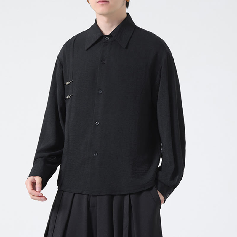 Buddha Stones Plain Buttons Stand Collar Long Sleeve Men's Cotton Shirt - image 18