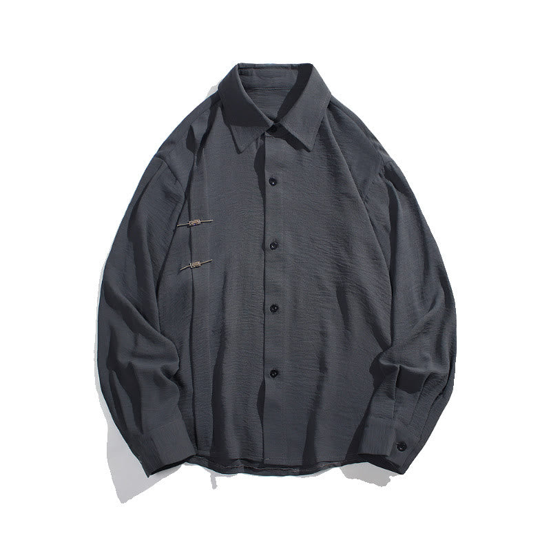 Buddha Stones Plain Buttons Stand Collar Long Sleeve Men's Cotton Shirt - image 8