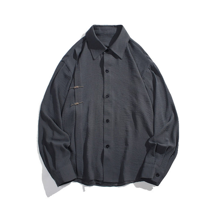 Buddha Stones Plain Buttons Stand Collar Long Sleeve Men's Cotton Shirt - image 8