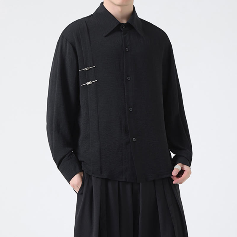 Buddha Stones Plain Buttons Stand Collar Long Sleeve Men's Cotton Shirt - image 22