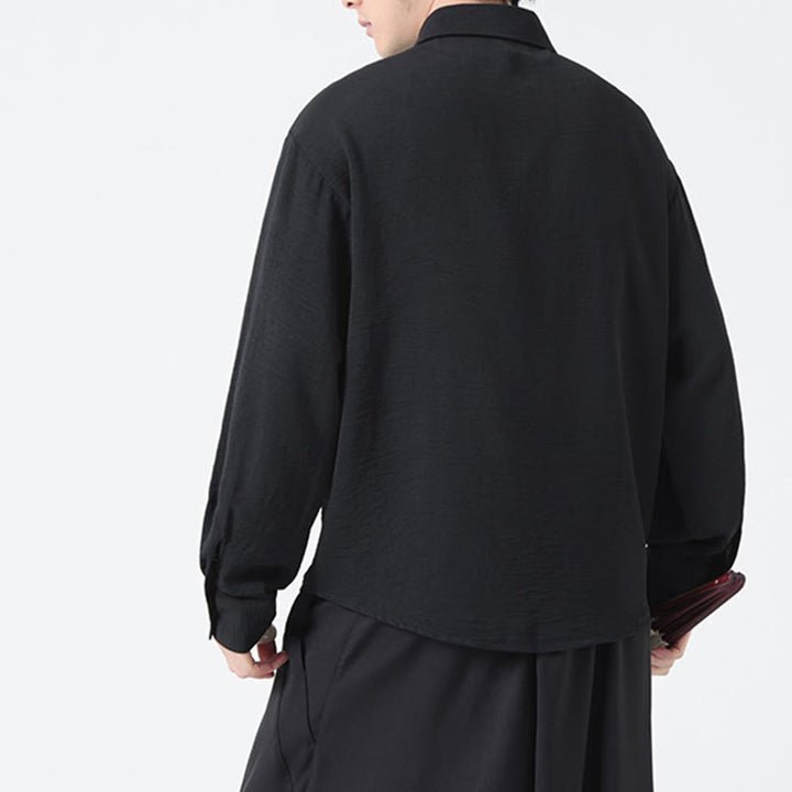 Buddha Stones Plain Buttons Stand Collar Long Sleeve Men's Cotton Shirt - image 21