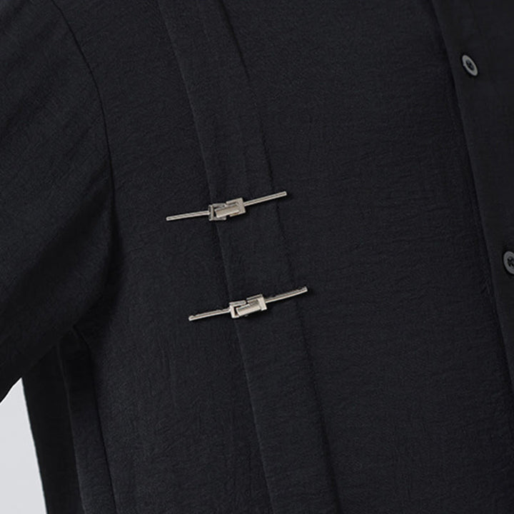 Buddha Stones Plain Buttons Stand Collar Long Sleeve Men's Cotton Shirt - image 27