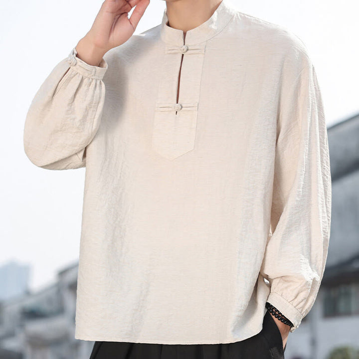Buddha Stones Two Frog-Button Stand Collar Long Sleeve Men's Cotton Shirt - Linen - US/UK/AU48,EU58(5XL) - image 11