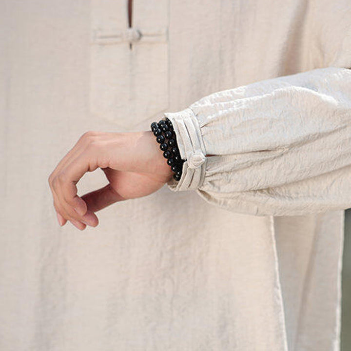 Buddha Stones Two Frog-Button Stand Collar Long Sleeve Men's Cotton Shirt - image 22