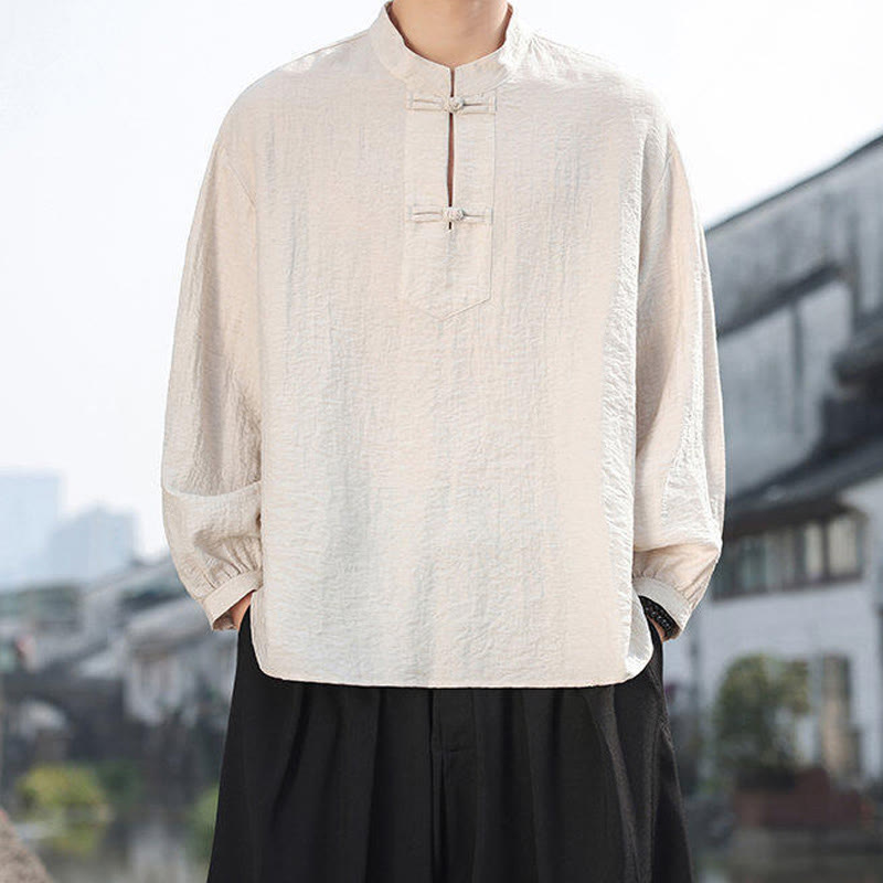 Buddha Stones Two Frog-Button Stand Collar Long Sleeve Men's Cotton Shirt - image 16