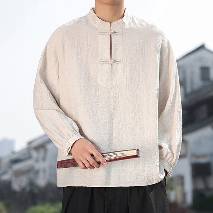 Buddha Stones Two Frog-Button Stand Collar Long Sleeve Men's Cotton Shirt - image 19