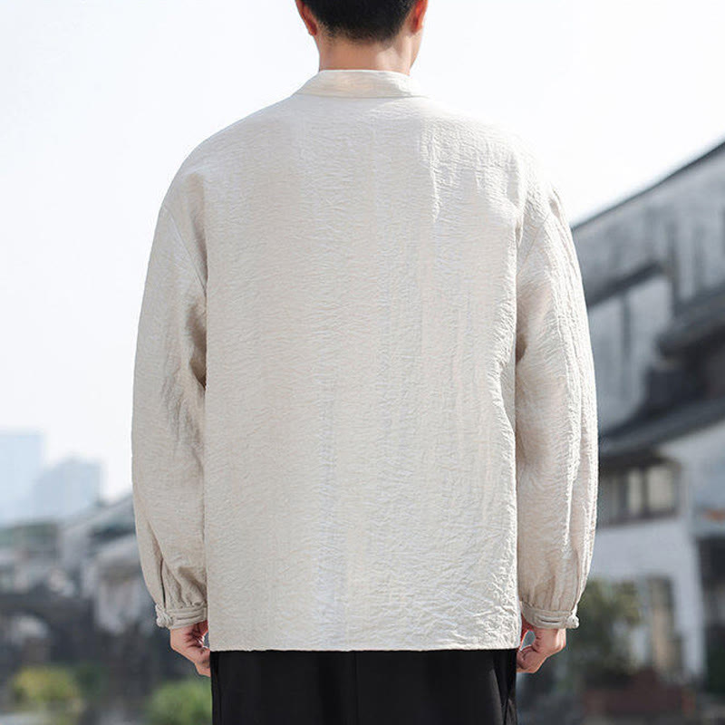 Buddha Stones Two Frog-Button Stand Collar Long Sleeve Men's Cotton Shirt - image 13