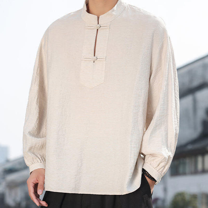 Buddha Stones Two Frog-Button Stand Collar Long Sleeve Men's Cotton Shirt - image 20