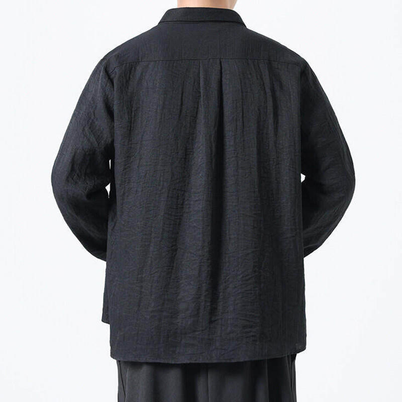 Buddha Stones Vintage Plain Buttons Down Stand Collar Long Sleeve Men's Cotton Shirt - image 12