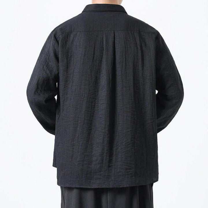 Buddha Stones Vintage Plain Buttons Down Stand Collar Long Sleeve Men's Cotton Shirt - image 12