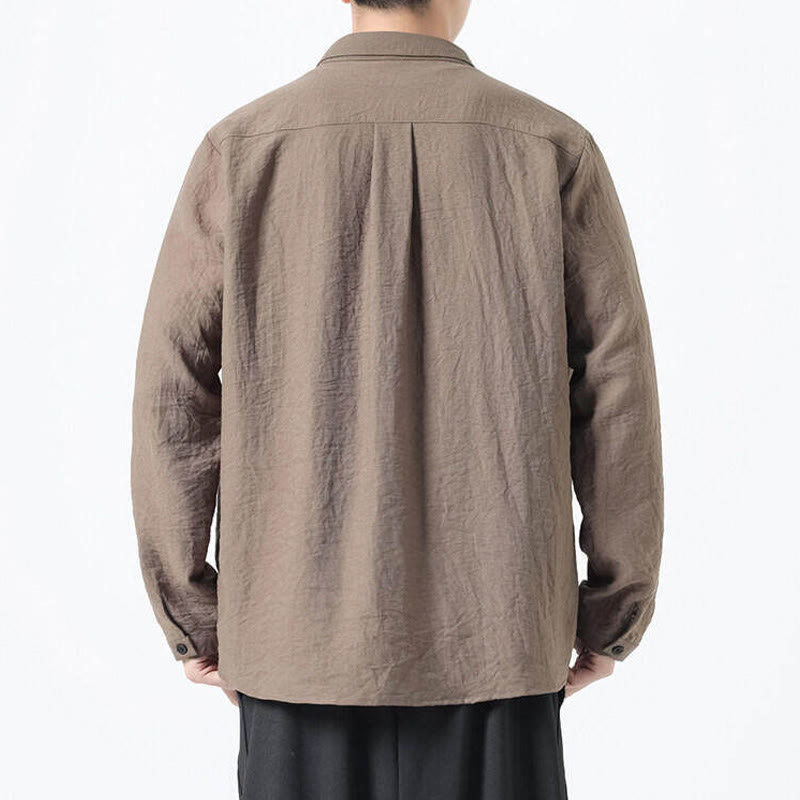 Buddha Stones Vintage Plain Buttons Down Stand Collar Long Sleeve Men's Cotton Shirt - image 18