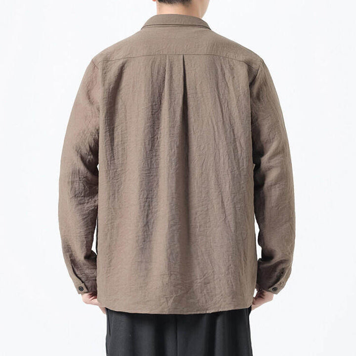 Buddha Stones Vintage Plain Buttons Down Stand Collar Long Sleeve Men's Cotton Shirt - image 18
