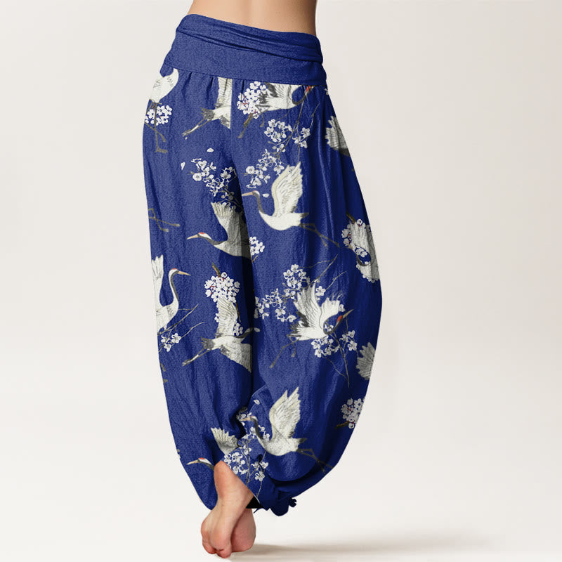 Buddha Stones Casual Elegant Crane Flower Pattern Women's Elastic Waist Harem Pants - image 7