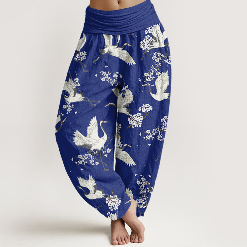 Buddha Stones Casual Elegant Crane Flower Pattern Women's Elastic Waist Harem Pants - MediumBlue - US22,UK/AU26,EU54 (6XL) - image 5