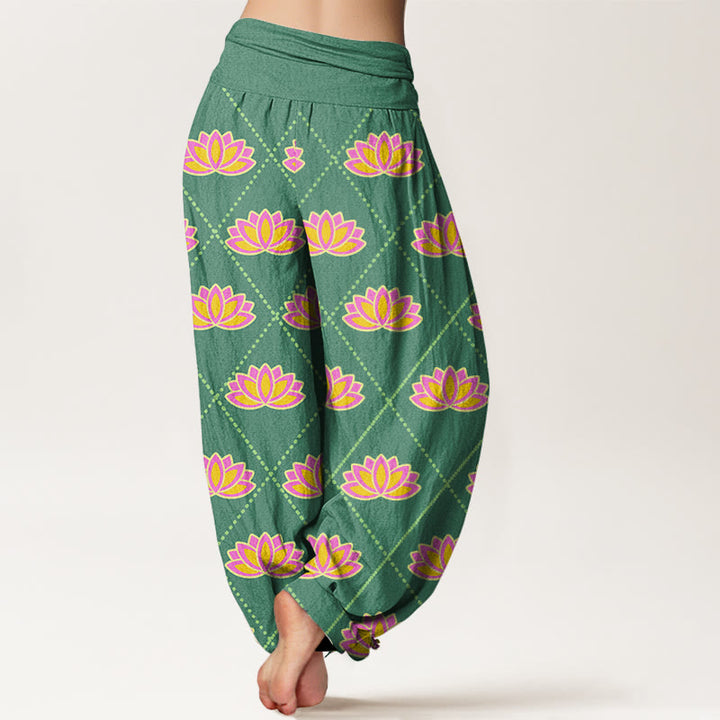 Buddha Stones Casual Vibrant Lotus Flower Pattern Women's Elastic Waist Harem Pants - image 3