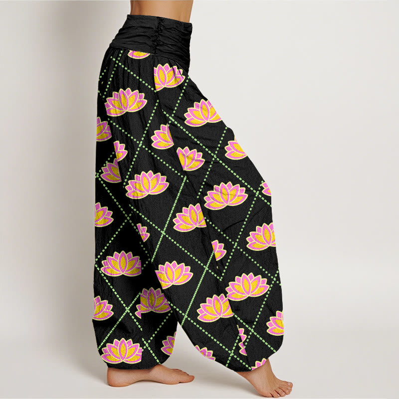Buddha Stones Casual Vibrant Lotus Flower Pattern Women's Elastic Waist Harem Pants - image 6