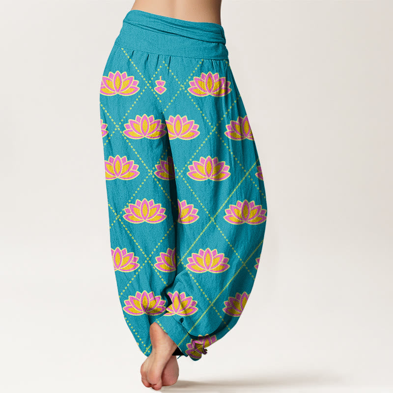 Buddha Stones Casual Vibrant Lotus Flower Pattern Women's Elastic Waist Harem Pants - image 10