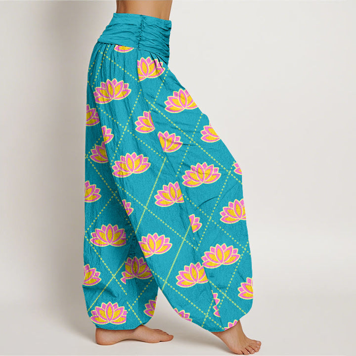 Buddha Stones Casual Vibrant Lotus Flower Pattern Women's Elastic Waist Harem Pants - image 9