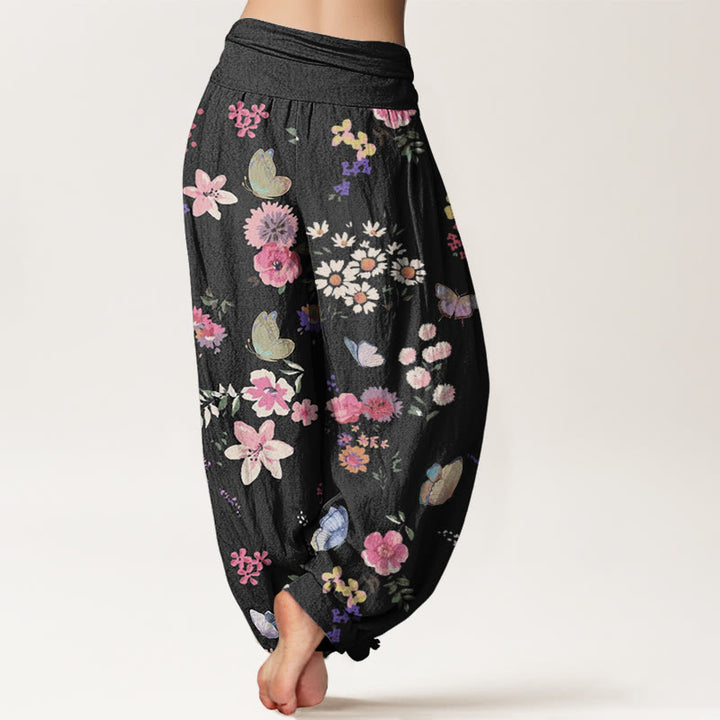 Buddha Stones Casual Colorful Flowers Butterfly Pattern Women's Elastic Waist Harem Pants - image 3