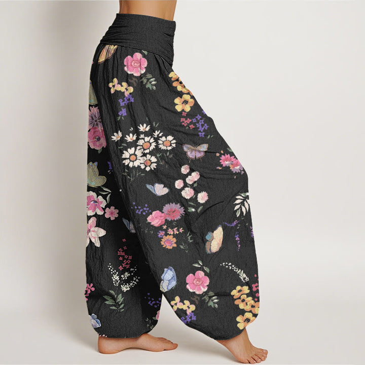 Buddha Stones Casual Colorful Flowers Butterfly Pattern Women's Elastic Waist Harem Pants - image 2