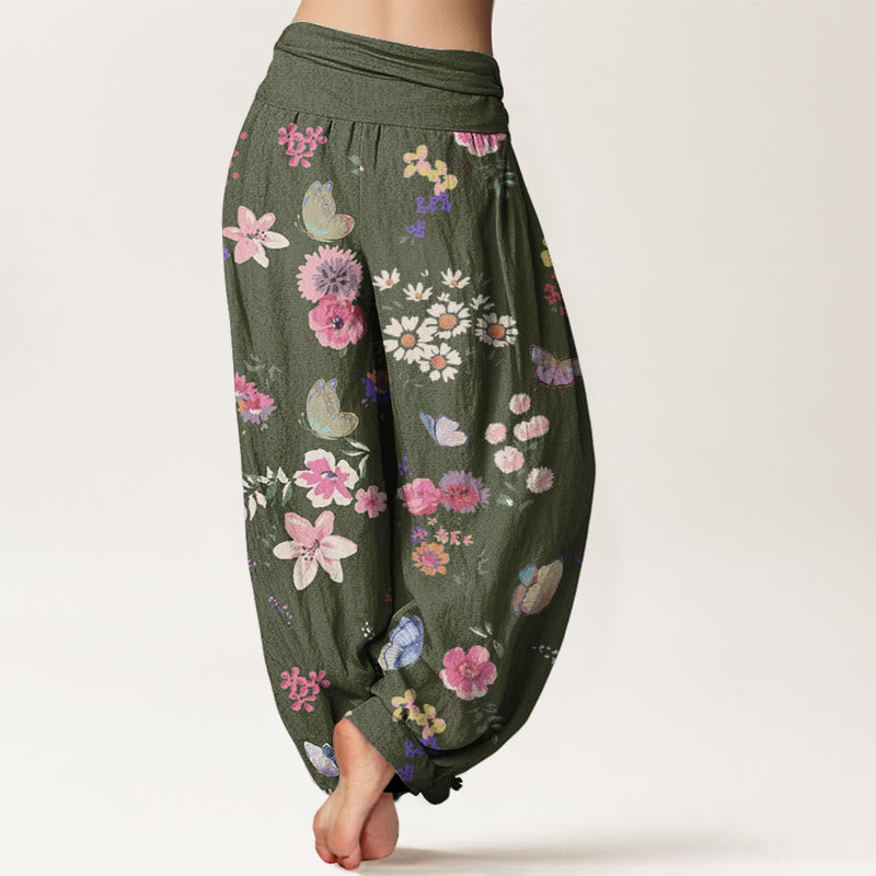Buddha Stones Casual Colorful Flowers Butterfly Pattern Women's Elastic Waist Harem Pants - image 7
