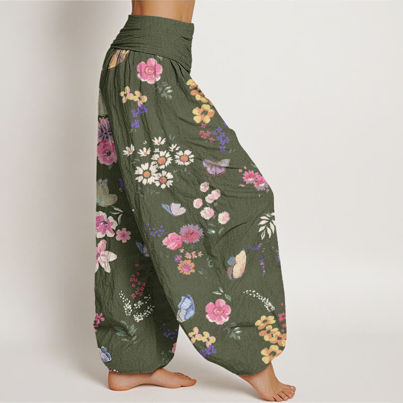 Buddha Stones Casual Colorful Flowers Butterfly Pattern Women's Elastic Waist Harem Pants - image 6
