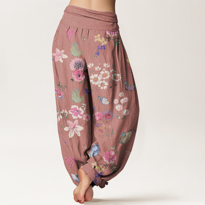 Buddha Stones Casual Colorful Flowers Butterfly Pattern Women's Elastic Waist Harem Pants - image 10