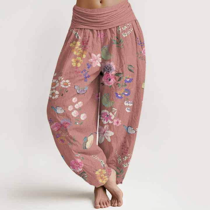 Buddha Stones Casual Colorful Flowers Butterfly Pattern Women's Elastic Waist Harem Pants - PaleVioletRed - US22,UK/AU26,EU54 (6XL) - image 8