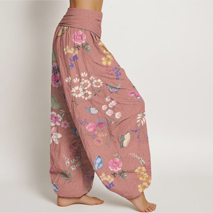 Buddha Stones Casual Colorful Flowers Butterfly Pattern Women's Elastic Waist Harem Pants - image 9