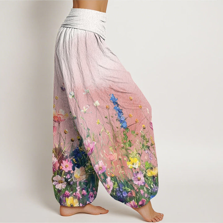 Buddha Stones Casual Watercolor Style Floral Pattern Women's Elastic Waist Harem Pants - image 2