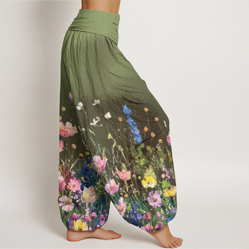 Buddha Stones Casual Watercolor Style Floral Pattern Women's Elastic Waist Harem Pants - image 6