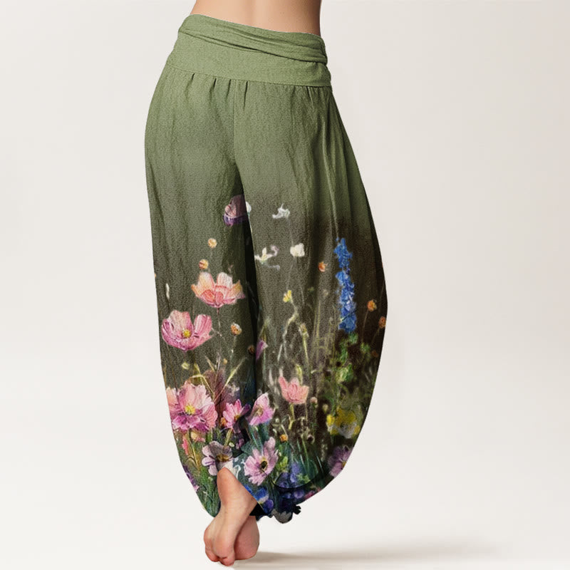 Buddha Stones Casual Watercolor Style Floral Pattern Women's Elastic Waist Harem Pants - image 7