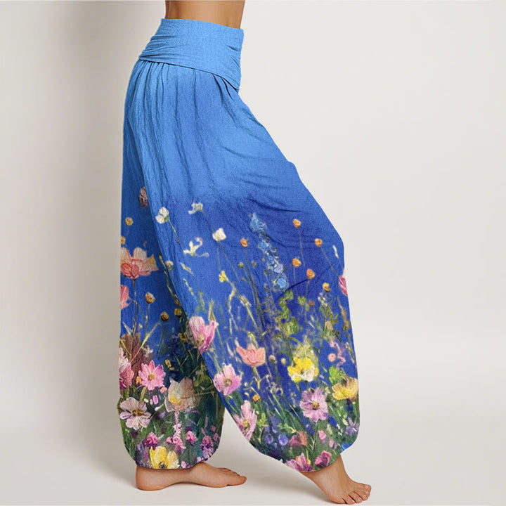 Buddha Stones Casual Watercolor Style Floral Pattern Women's Elastic Waist Harem Pants - image 9