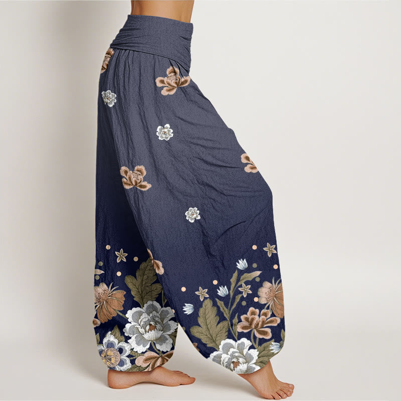 Buddha Stones Casual Blooming Flowers Pattern Women's Elastic Waist Harem Pants - image 2