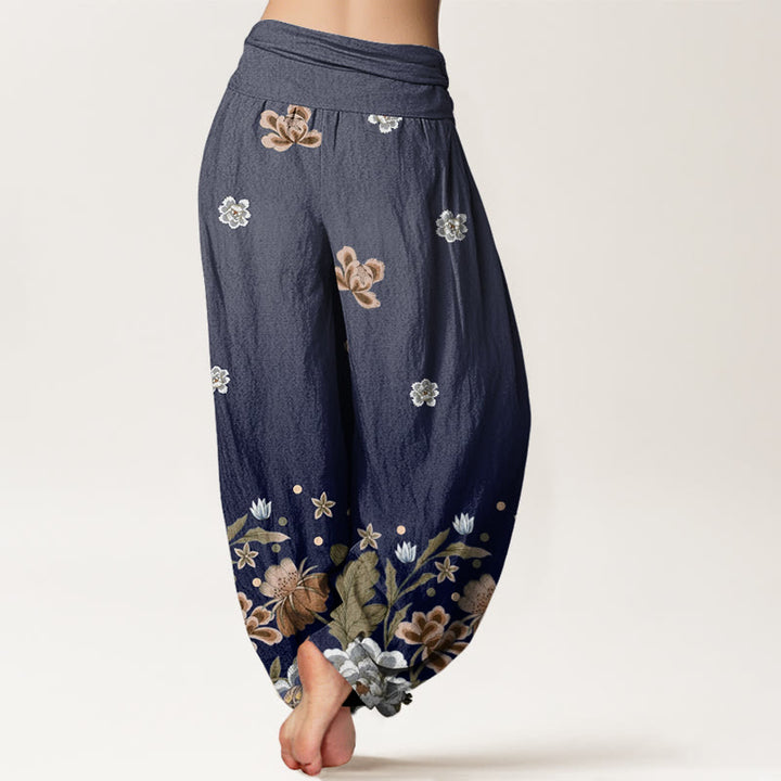 Buddha Stones Casual Blooming Flowers Pattern Women's Elastic Waist Harem Pants - image 3