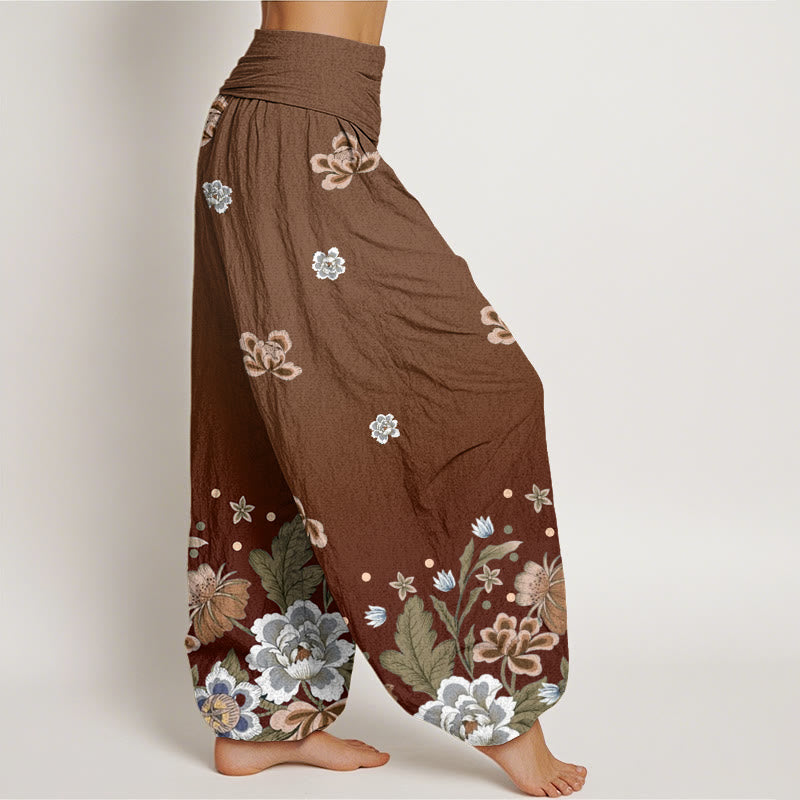 Buddha Stones Casual Blooming Flowers Pattern Women's Elastic Waist Harem Pants - image 6