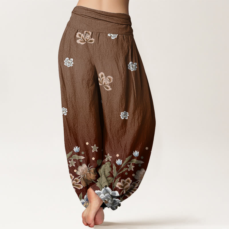 Buddha Stones Casual Blooming Flowers Pattern Women's Elastic Waist Harem Pants - image 7