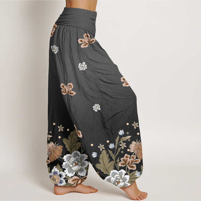 Buddha Stones Casual Blooming Flowers Pattern Women's Elastic Waist Harem Pants - image 9