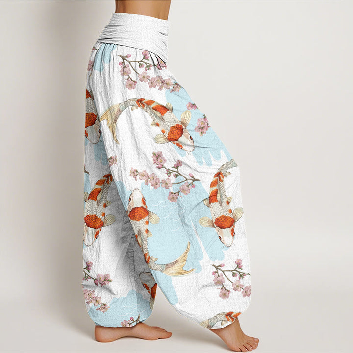 Buddha Stones Casual Koi Fish Cherry Blossom Pattern Women's Elastic Waist Harem Pants - image 2