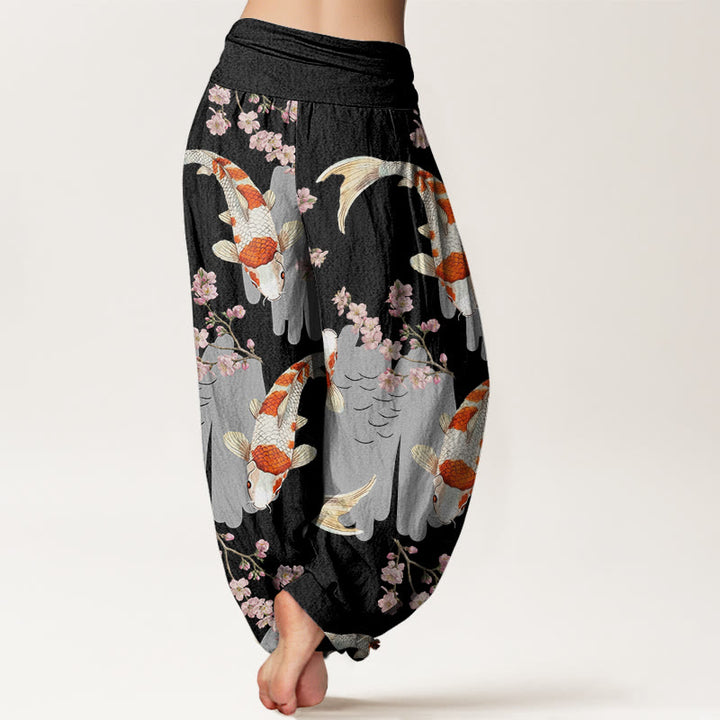 Buddha Stones Casual Koi Fish Cherry Blossom Pattern Women's Elastic Waist Harem Pants - image 7