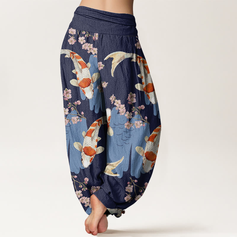 Buddha Stones Casual Koi Fish Cherry Blossom Pattern Women's Elastic Waist Harem Pants - image 10