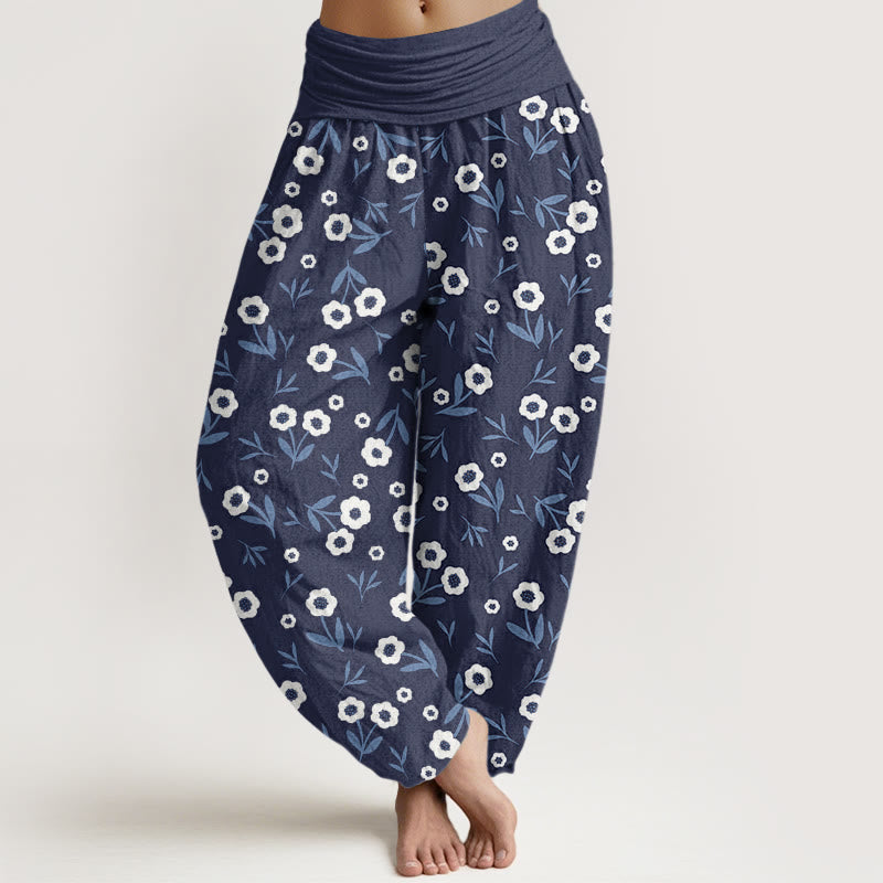 Buddha Stones Casual Simple Flowers Leaves Pattern Women's Elastic Waist Harem Pants - DarkBlue - US22,UK/AU26,EU54 (6XL) - image 5