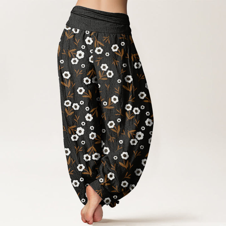 Buddha Stones Casual Simple Flowers Leaves Pattern Women's Elastic Waist Harem Pants - image 10