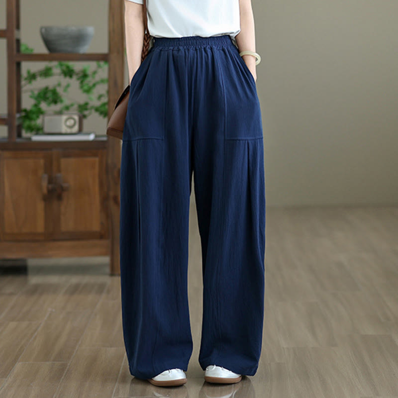 Buddha Stones Plain Pleated Design Ankle-Length Women's Cotton Linen Pants With Pockets - image 15