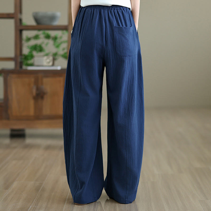 Buddha Stones Plain Pleated Design Ankle-Length Women's Cotton Linen Pants With Pockets - image 17