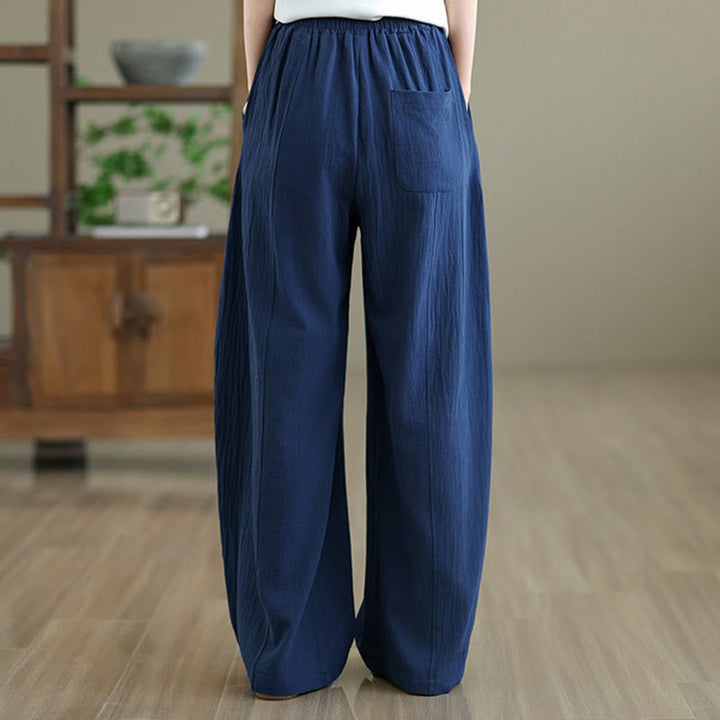 Buddha Stones Plain Pleated Design Ankle-Length Women's Cotton Linen Pants With Pockets - image 17