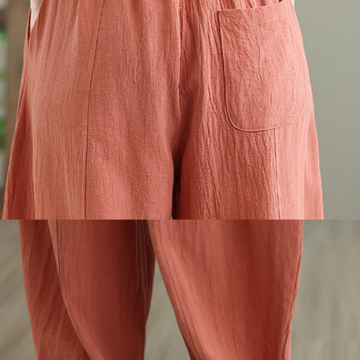 Buddha Stones Plain Pleated Design Ankle-Length Women's Cotton Linen Pants With Pockets - image 7