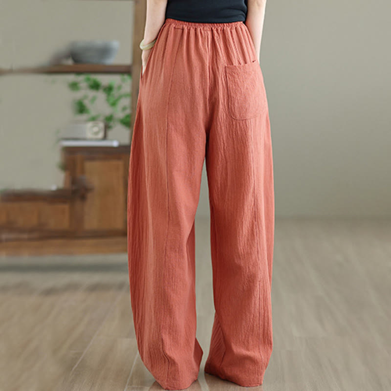 Buddha Stones Plain Pleated Design Ankle-Length Women's Cotton Linen Pants With Pockets - image 3