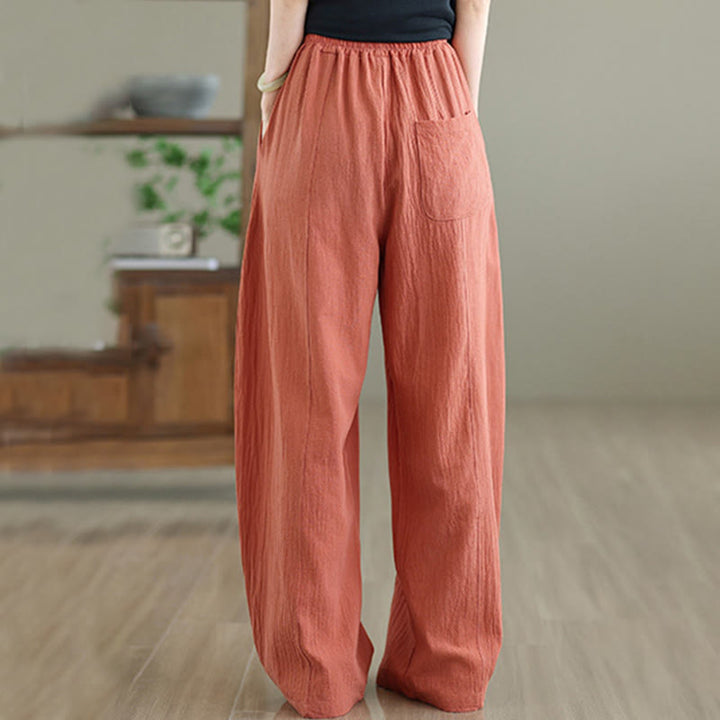 Buddha Stones Plain Pleated Design Ankle-Length Women's Cotton Linen Pants With Pockets - image 3